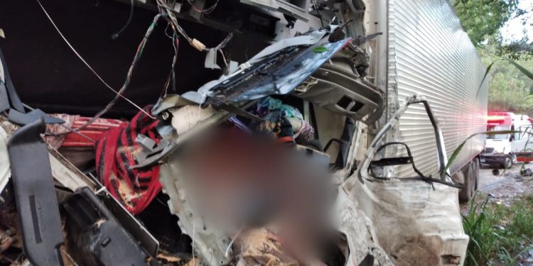 Bombeiros e SAMU atendem acidente entre caminhões com duas vítimas fatais na BR 494