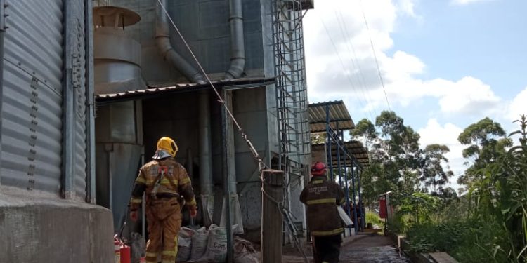 Próximo à BR 265 silo de grãos pega fogo