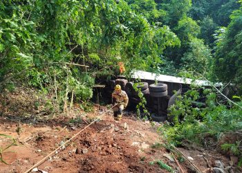 Caminhão cai em ribanceira em Alfenas