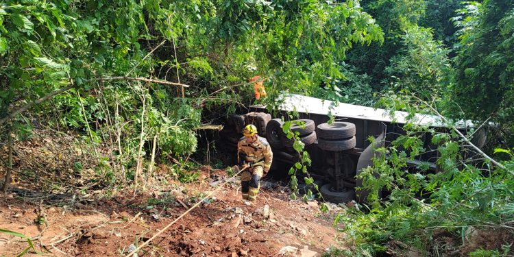 Caminhão cai em ribanceira em Alfenas